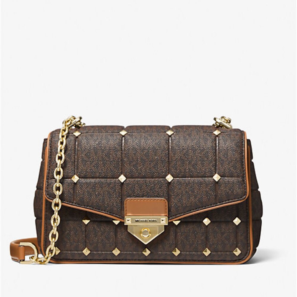 Michael Kors SoHo Large Studded Quilted Signature Logo Shoulder Bag